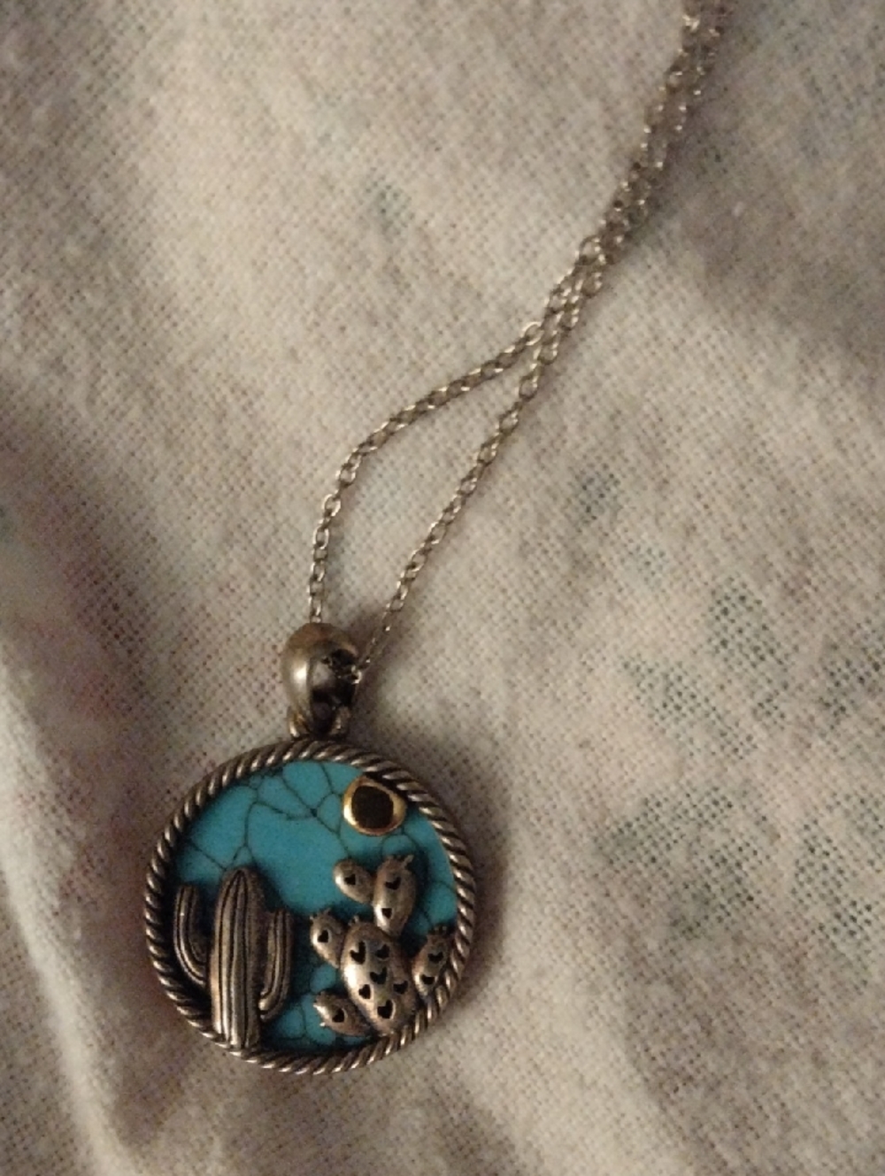 Silver Turquoise Cactus Pendant Necklace - Women Jewelry
